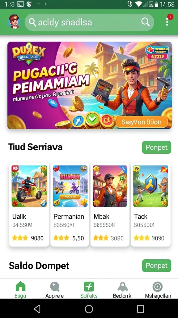Tampilan awal dengan pilihan permainan yang menawan.