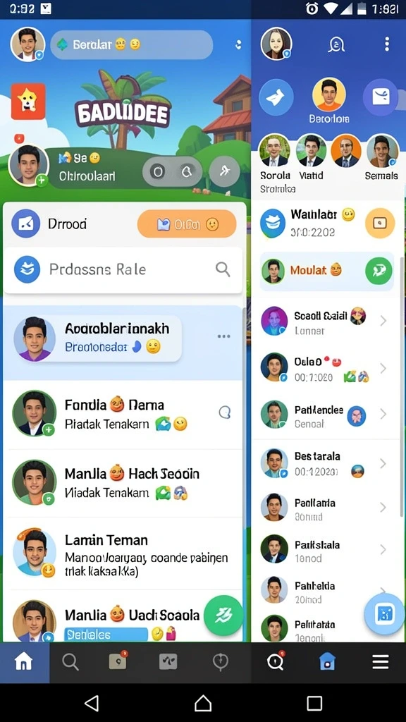 Screenshot menampilkan fitur sosial dengan teman-teman.